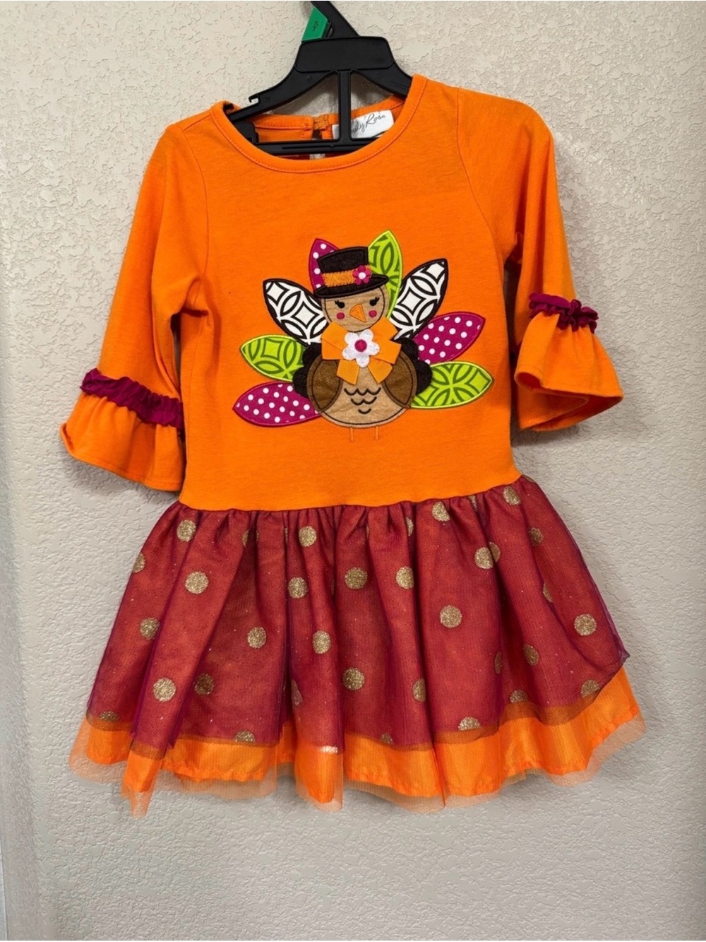 Emily Rose Orange and Burgundy Turkey Applique Tulle Dress